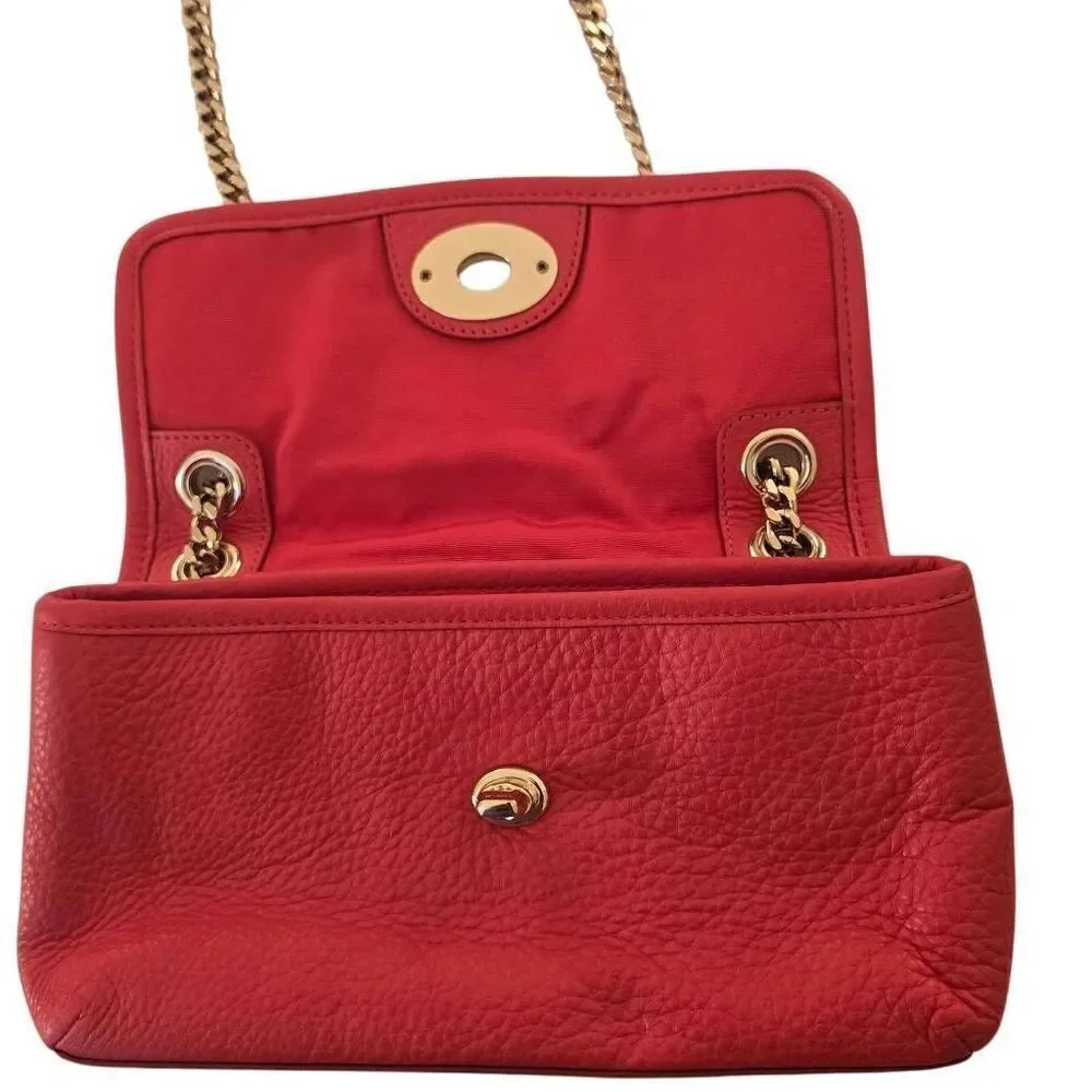 Coach Womens Pebble Leather Gold-tone Chain Strap Crossbody Cardinal Red OS